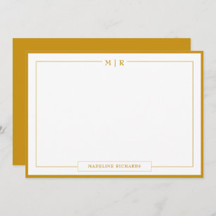 Classic Monogram Mustard Yellow Border Stationery Card