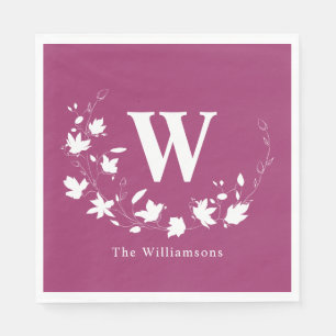 Classic Monogram Name Floral Wreath in Orchid Napkin