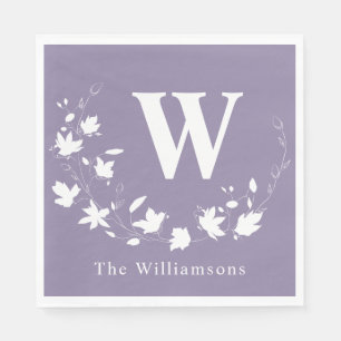 Classic Monogram Name Lilac Floral Wreath Custom Napkin