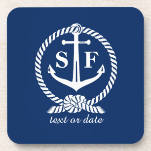 Classic Monogram Nautical Blue Anchor Beach Boat Coaster