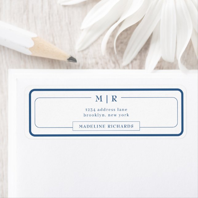 Classic Monogram Navy Blue Border Address (En situation)