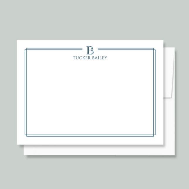 Classic Monogram Navy Blue Border Stationery Card (Creator Uploaded)