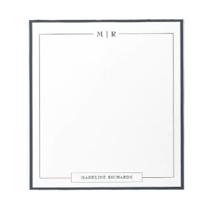 Classic Monogram Navy Blue Border Stationery Notepad
