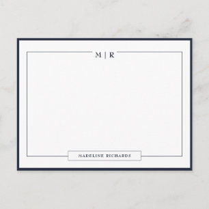 Classic Monogram Navy Blue Border Stationery Postcard