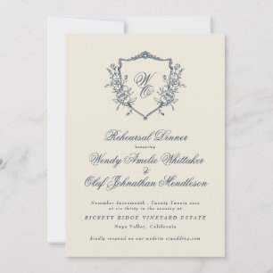 Classic Monogram Navy Blue Rehearsal Dinner Invitation