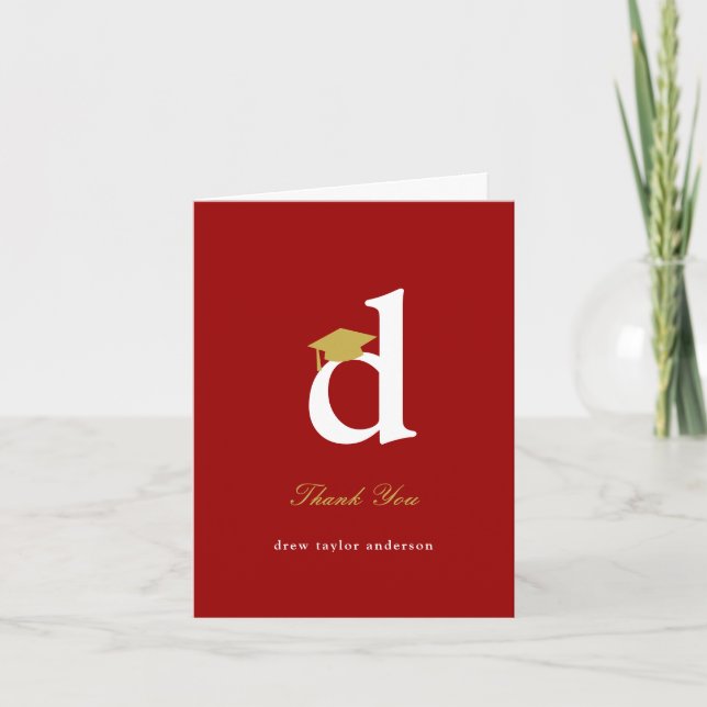 Classic Monogram O Graduation Cap Photo Modern Thank You Card (Front)