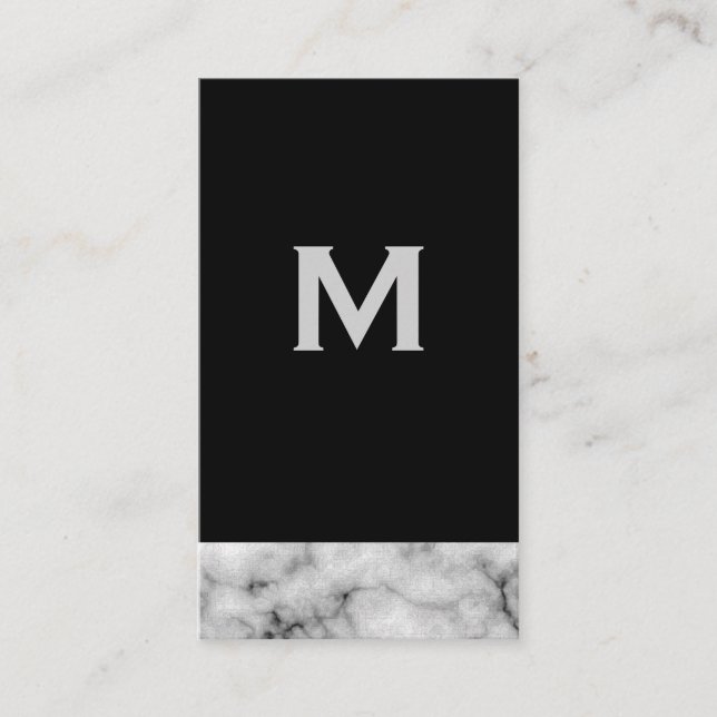 Classic Monogram on Black and Marble Trim Business Card (Front)