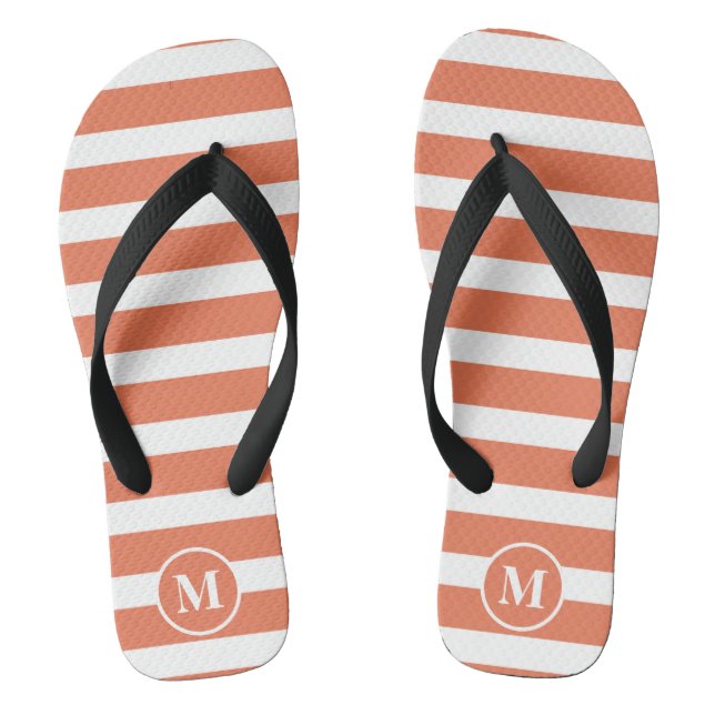 Classic Monogram Orange and White Stripes Flip Flo Flops (Footbed)