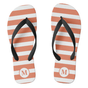 Classic Monogram Orange and White Stripes Flip Flops