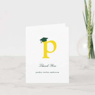 Classic Monogram P Graduation Cap Photo Modern Thank You Card