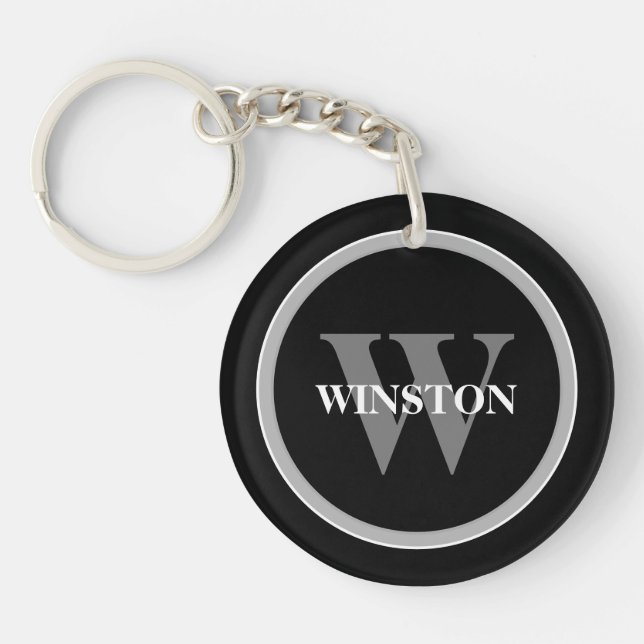 Classic Monogram: Personalized Black, White, and G Keychain (Front)