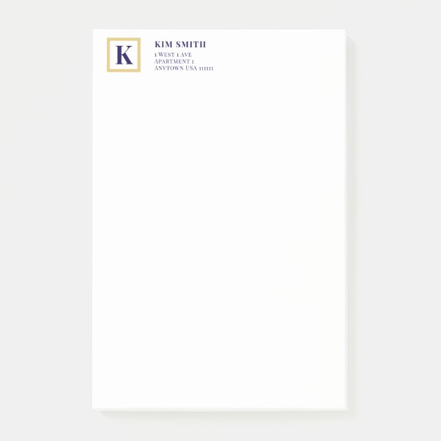 Classic Monogram Personalized Stationery | Gold &  Post-it Notes (Front)