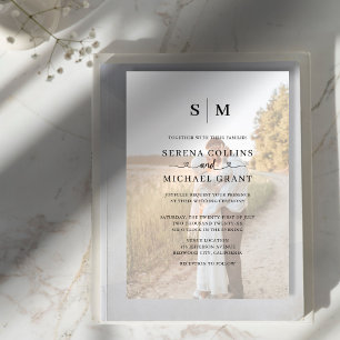 Classic Monogram Photo Heart Script Wedding Invitation