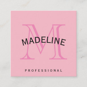 Classic Monogram Pink with Arc Text Square Business Card