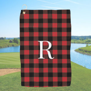 Classic monogram red buffalo plaid gift for dad golf towel
