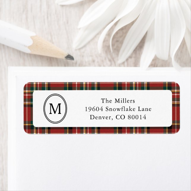 Classic Monogram Red Plaid Christmas Address (Insitu)