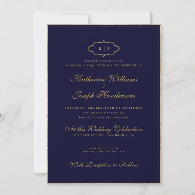 CLASSIC MONOGRAM & ROMANTIC CALLIGRAPHY WEDDING INVITATION (Front)