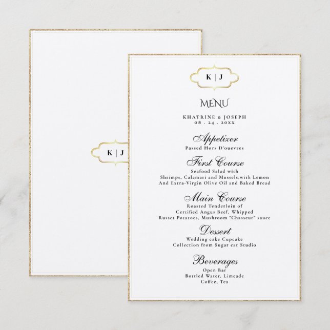 CLASSIC MONOGRAM ROMANTIC CALLIGRAPHY WEDDING MENU (Front/Back)