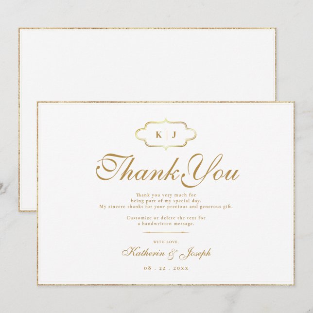 CLASSIC MONOGRAM & ROMANTIC CALLIGRAPY THANK YOU  (Front/Back)