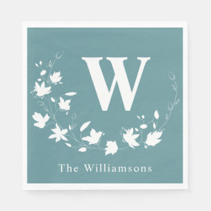 Classic Monogram Rustic Botanical Wreath Teal  Napkin