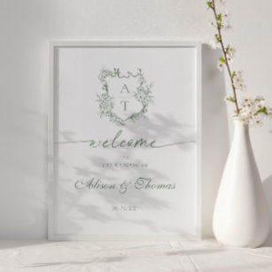Classic Monogram Sage Green Wedding Welcome Poster