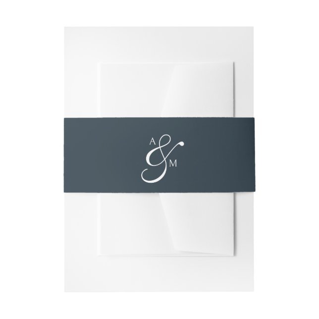 Classic Monogram Script Ampersand Navy Blue Invitation Belly Band (Front Example)