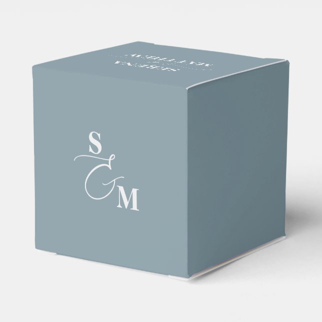 Classic Monogram Script Ampersand Wedding Blue Favor Box (Back Side)