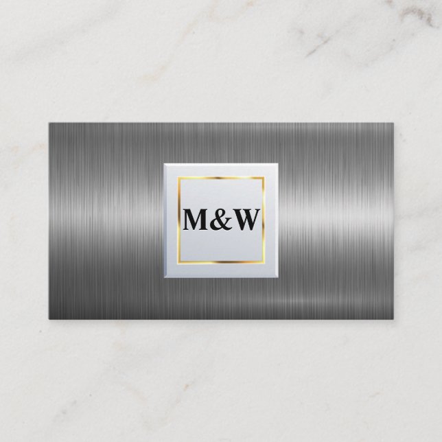Classic Monogram | Silver Metallic Aluminum Business Card (Front)