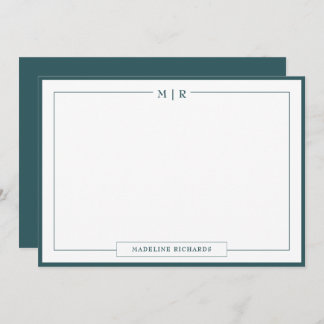 Classic Monogram Smoke Green Border Stationery Card