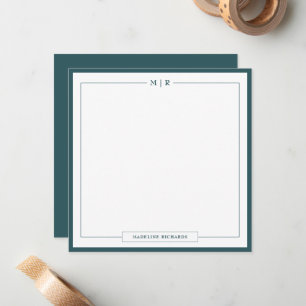 Classic Monogram Smoke Green Border Stationery Card