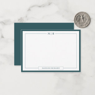 Classic Monogram Smoke Green Border Stationery Card
