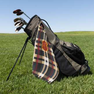 Classic Monogram Stylish Plaid Black Red & Beige Golf Towel
