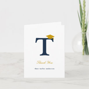 Classic Monogram T Graduation Cap Photo Modern Thank You Card