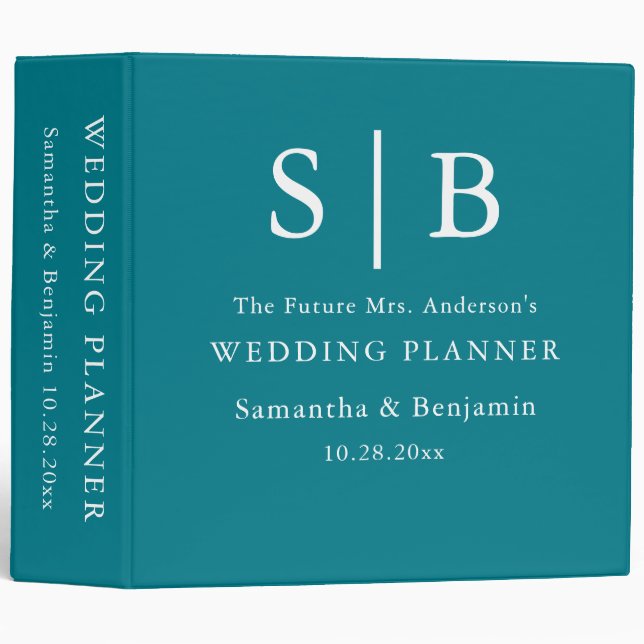 Classic Monogram Teal Wedding Planner Binder (Front/Spine)