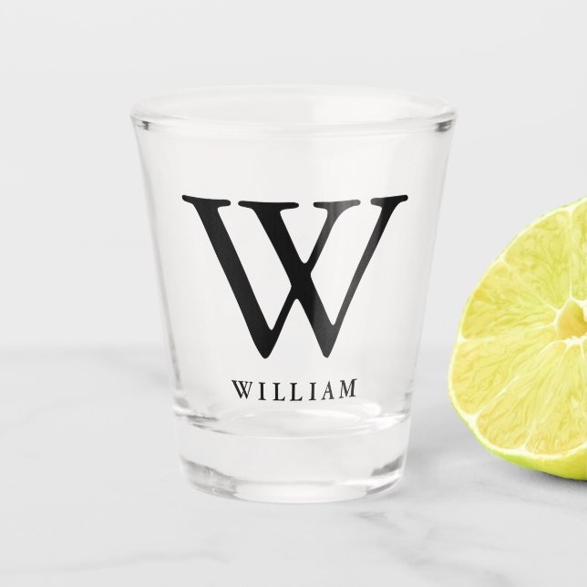 Classic Monogram Typography in Black Personalized Shot Glass (Front)