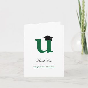 Classic Monogram U Graduation Cap Photo Modern Thank You Card