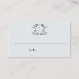 Classic Monogram Vintage Crest Blue Wedding Place Card