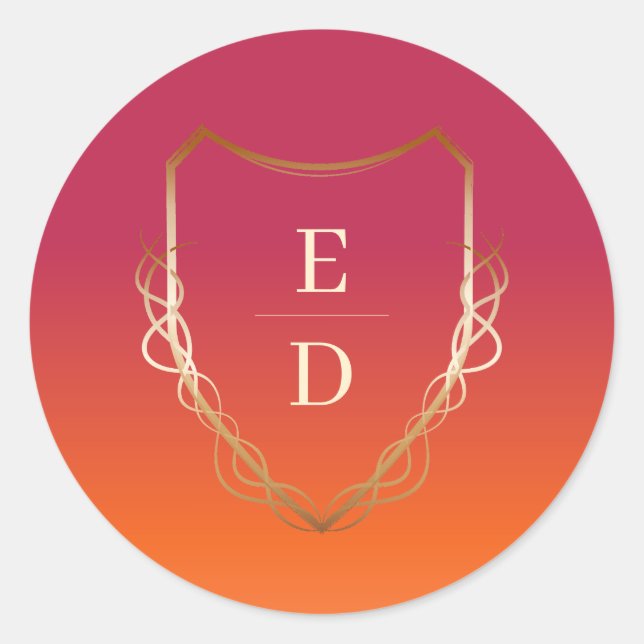 Classic Monogram Viva Magenta Gradient Golden   Round Sticker (Front)