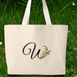 Classic monogram W red white flower mother gift  Large Tote Bag<br><div class="desc">Looking for the perfect Mother's Day gift? Let me tell you about the Classic Monogram Tote Bag – it's seriously adorable! Picture your Mom's face lighting up when she sees this! It's covered in the prettiest red and white watercolor flowers – so feminine and lovely! And guess what? It gets...</div>
