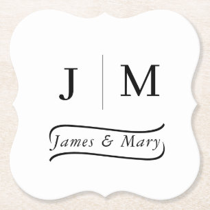 Classic Monogram Wedding Calligraphy line Paper Coaster