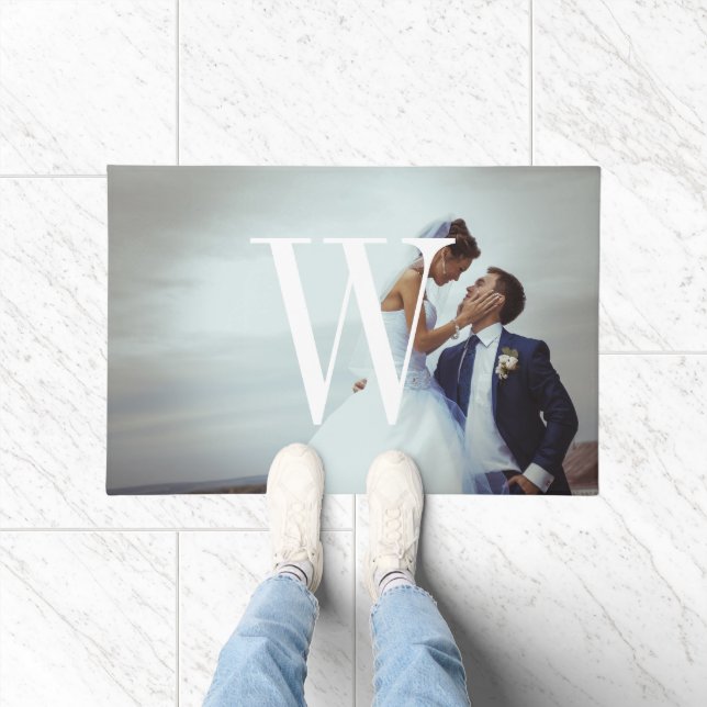 Classic Monogram Wedding Photo Doormat (Indoor)