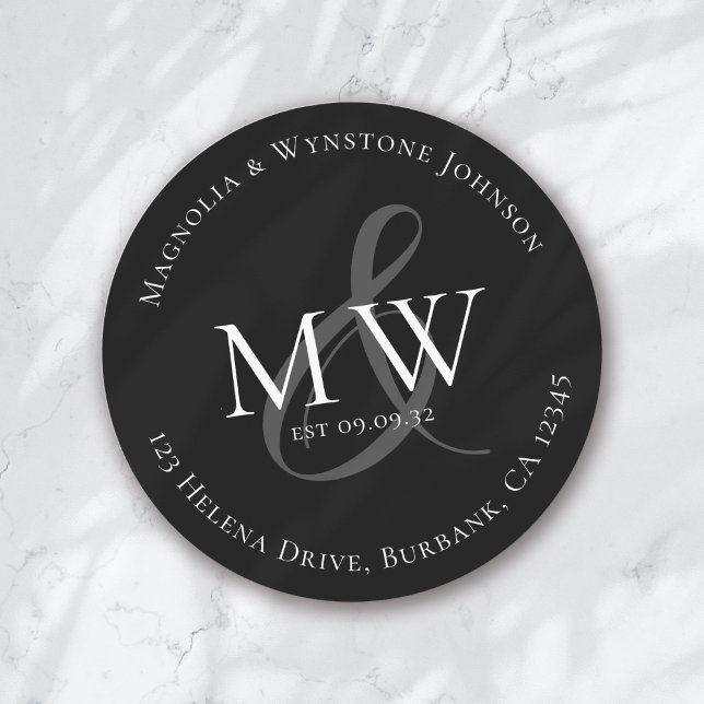 Classic Monogram Wedding Return Address Classic Round Sticker (Creator Uploaded)