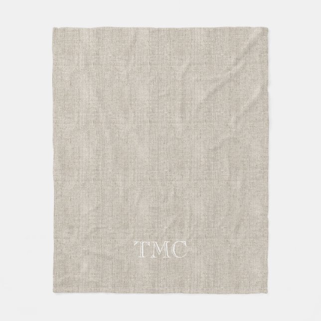 Classic Monogram White Initials Flax Fine Linen Fleece Blanket (Front)