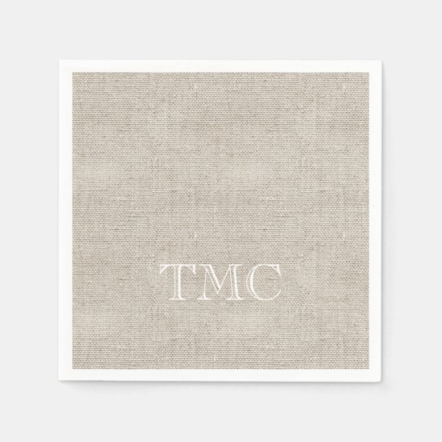 Classic Monogram white Initials Neutral Linen  Napkin (Front)
