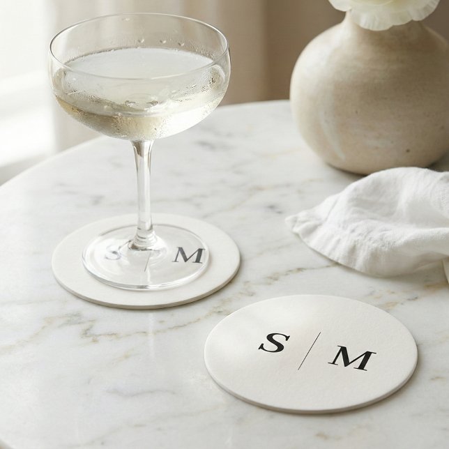 Classic Monogram White Wedding Round Paper Coaster (Creator Uploaded)