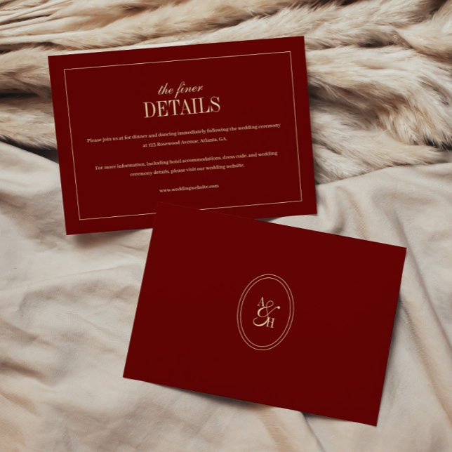 Classic Monogram Wine Red Wedding Details Enclosure Card (Creator Uploaded)