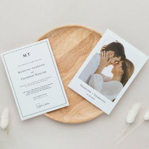 Classic Monogram with Border and Photo Wedding Invitation