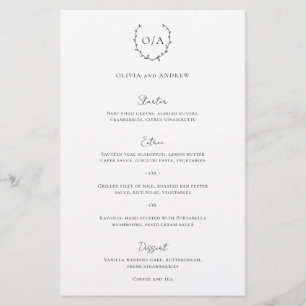 Classic Monogram Wreath Crest Elegant Wedding Menu