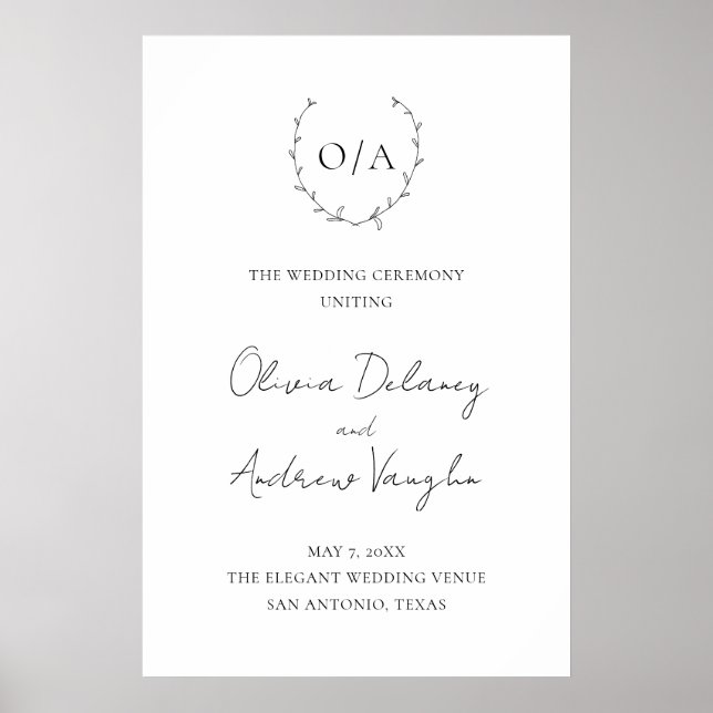 Classic Monogram Wreath Crest Elegant Wedding Poster (Front)
