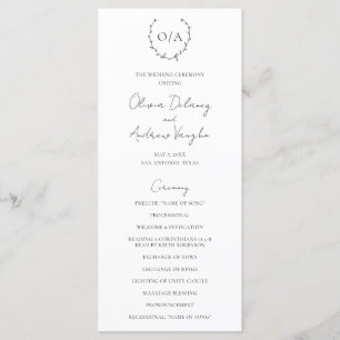 Classic Monogram Wreath Crest Elegant Wedding Program